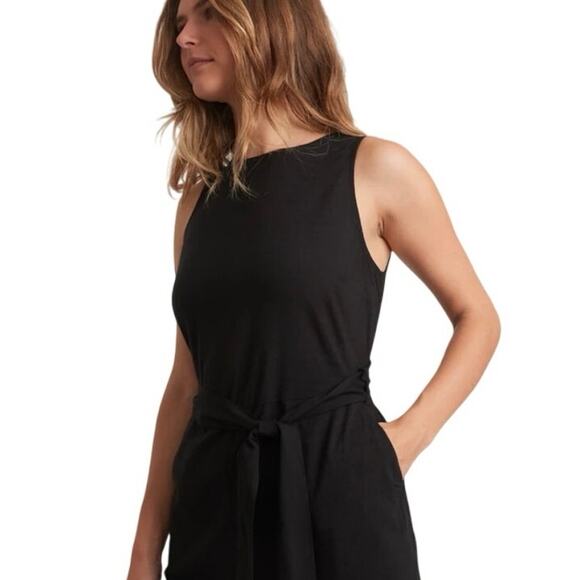 Marine Layer‎ Eloise Belted Jumpsuit Women Small Black Matte Tie Back Boho - Picture 4 of 9